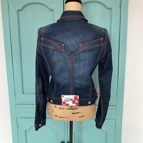 Eckored Jean Jacket. Large. Blue with zippered detail and red jeweled accents - Picture 3 of 9